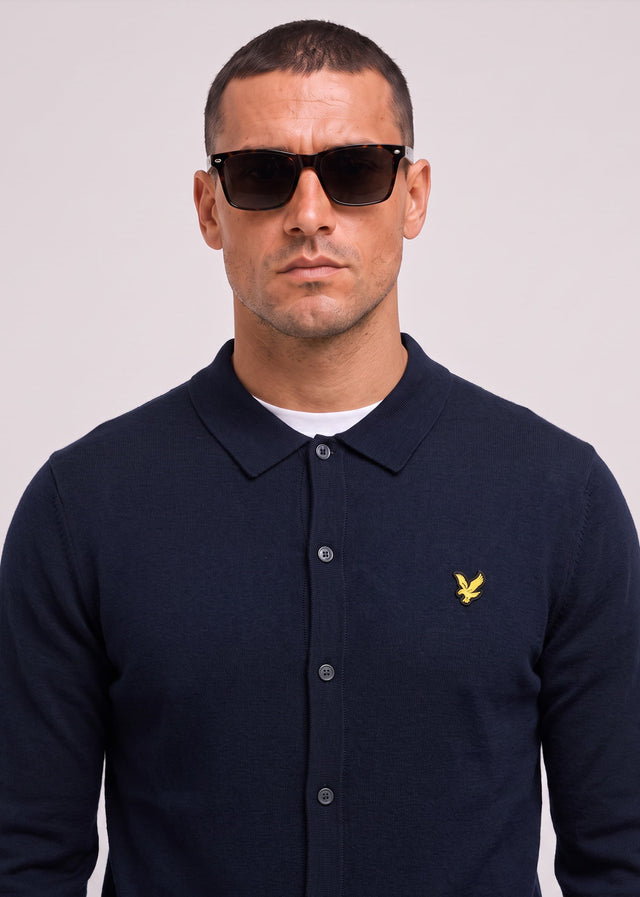 Lyle & Scott Hemden Cotton merino knitted shirt - dark navy