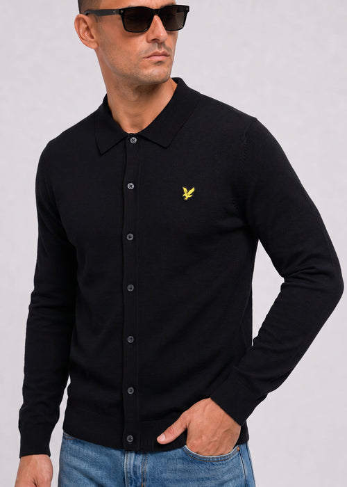 Cotton merino knitted shirt - jet black