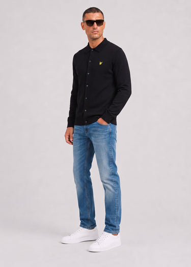 Lyle & Scott Hemden Cotton merino knitted shirt - jet black