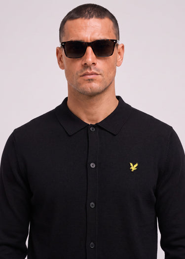 Lyle & Scott Hemden Cotton merino knitted shirt - jet black