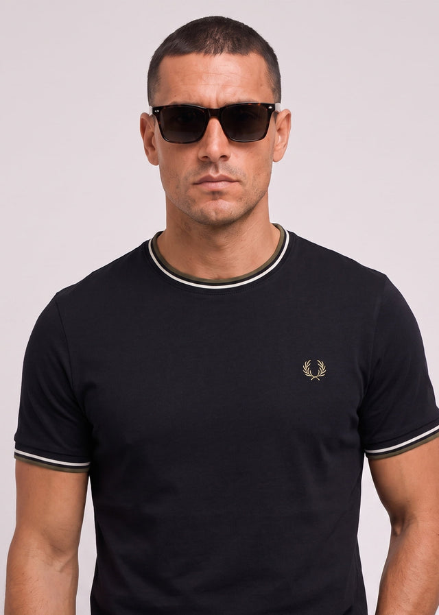 Fred Perry T-Shirts Twin tipped t-shirt - black ecru laurel wreath green