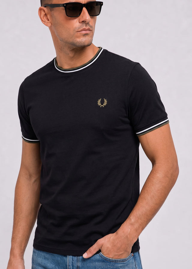 Fred Perry T-Shirts Twin tipped t-shirt - black ecru laurel wreath green