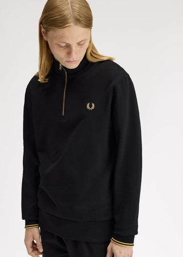Fred Perry Truien Stripe tape half zip sweathshirt - black champagne