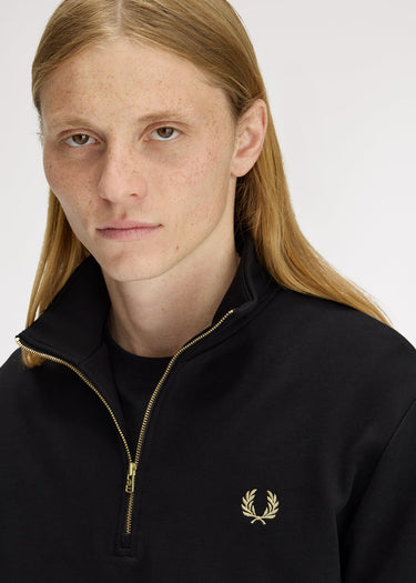 Fred Perry Truien Stripe tape half zip sweathshirt - black champagne