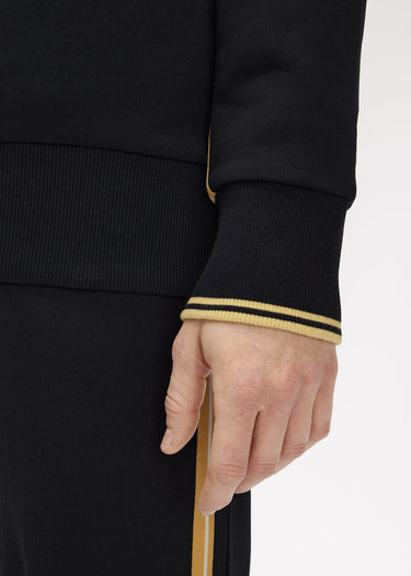 Fred Perry Truien Stripe tape half zip sweathshirt - black champagne