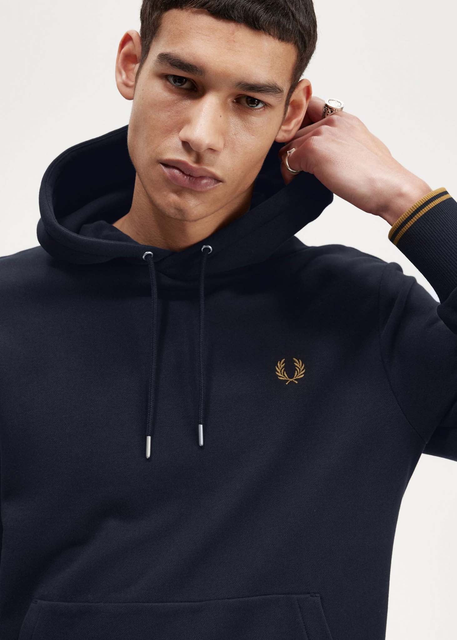 Fred Perry Hoodies  Tipped hooded sweatshirt - navy dark caramel 