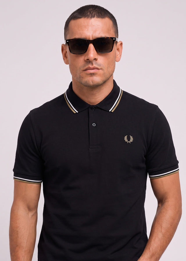 Fred Perry Poloshirts Twin tipped polo - black ecru laurel wreath green