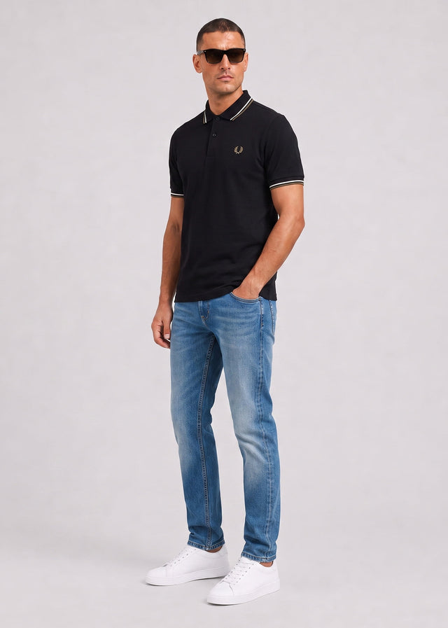 Fred Perry Poloshirts Twin tipped polo - black ecru laurel wreath green