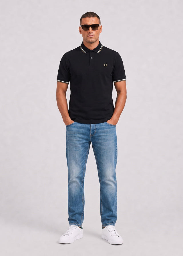 Fred Perry Poloshirts Twin tipped polo - black ecru laurel wreath green