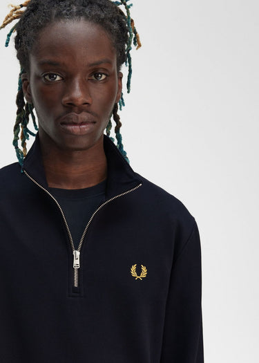 Fred Perry Truien Half zip sweat-shirt - navy ecru honeycomb