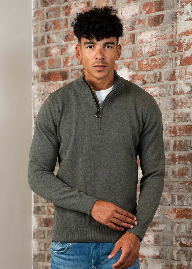 Barbour Pullover Cotton half zip knitted jumper - olive marl
