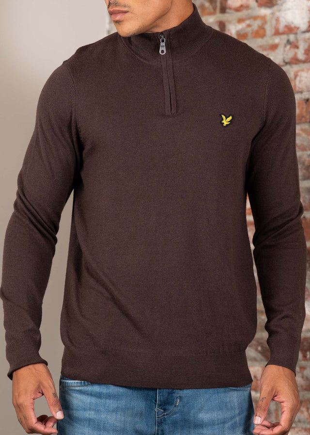 Lyle & Scott Pullover Cotton merino quarter zip jumper - espresso