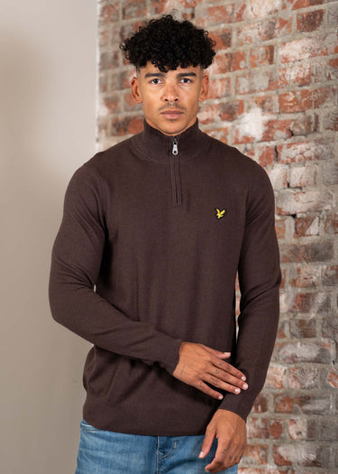Lyle & Scott Truien Cotton merino quarter zip jumper - espresso