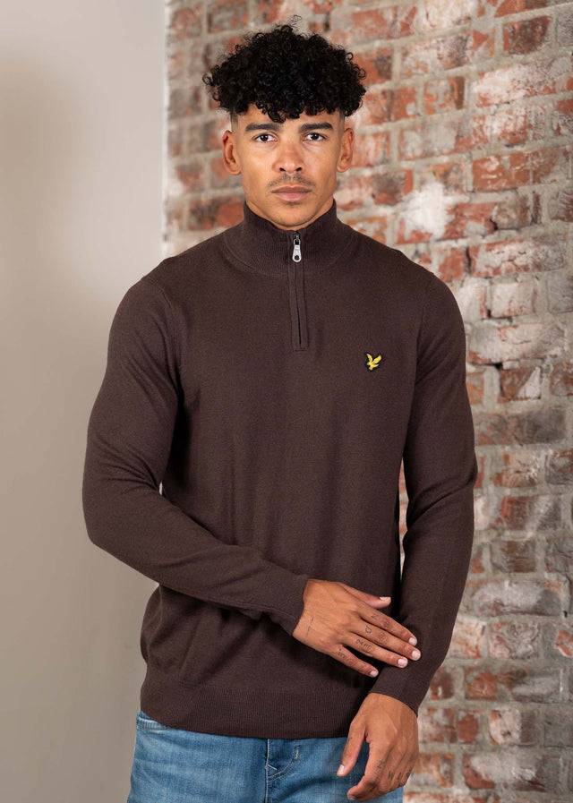 Lyle & Scott Pullover Cotton merino quarter zip jumper - espresso