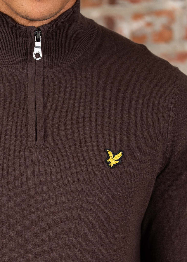 Lyle & Scott Pullover Cotton merino quarter zip jumper - espresso