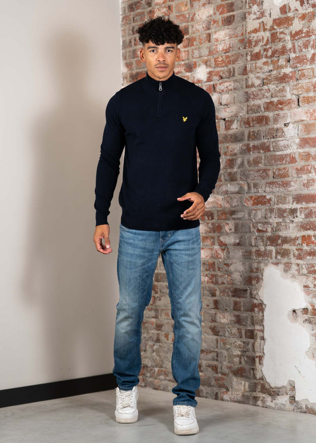 Lyle & Scott Pullover Cotton merino quarter zip jumper - dark navy
