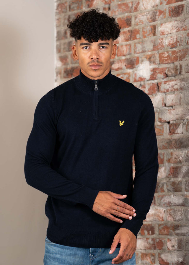 Lyle & Scott Pullover Cotton merino quarter zip jumper - dark navy