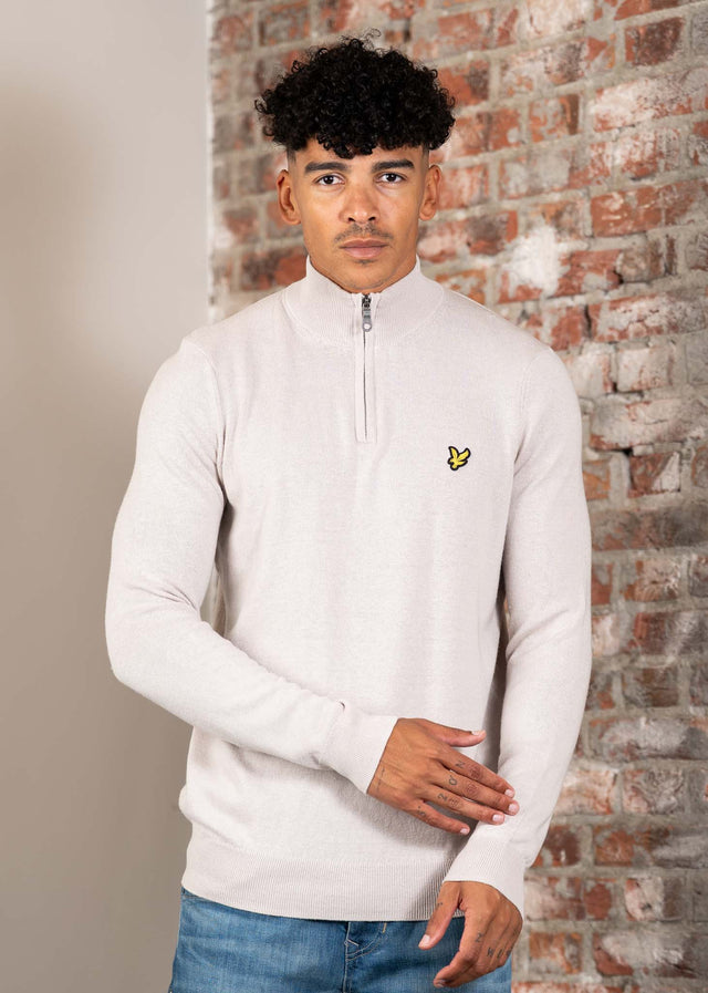 Lyle & Scott Pullover Cotton merino quarter zip jumper - cove