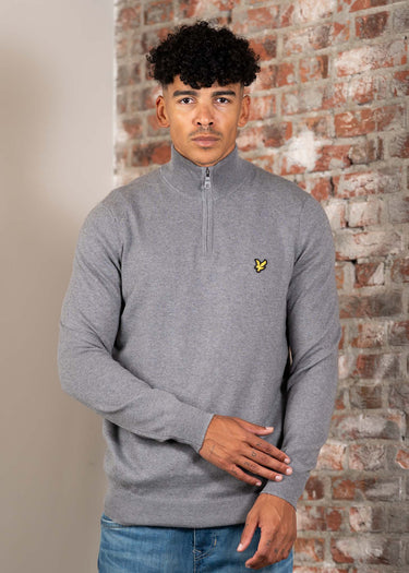 Lyle & Scott Truien Cotton merino quarter zip jumper - mid grey marl