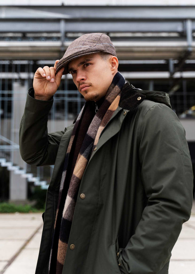 Barbour Caps  Cheviot flat cap - brown herringbone 