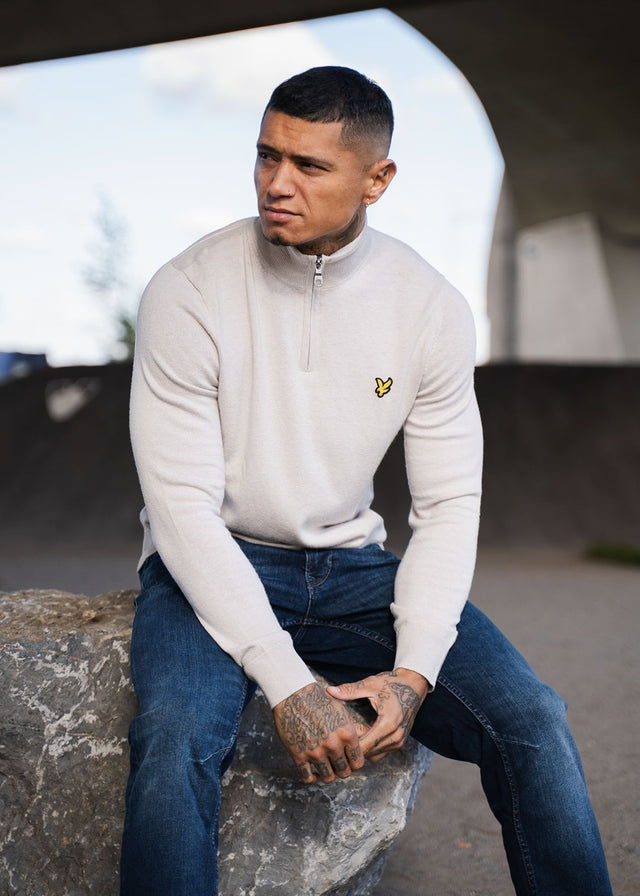 Lyle & Scott Pullover  Cotton merino quarter zip jumper - cove 