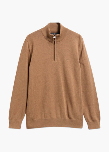 Barbour Pullover Barbour cotton half zip knitted jumper - sandstone