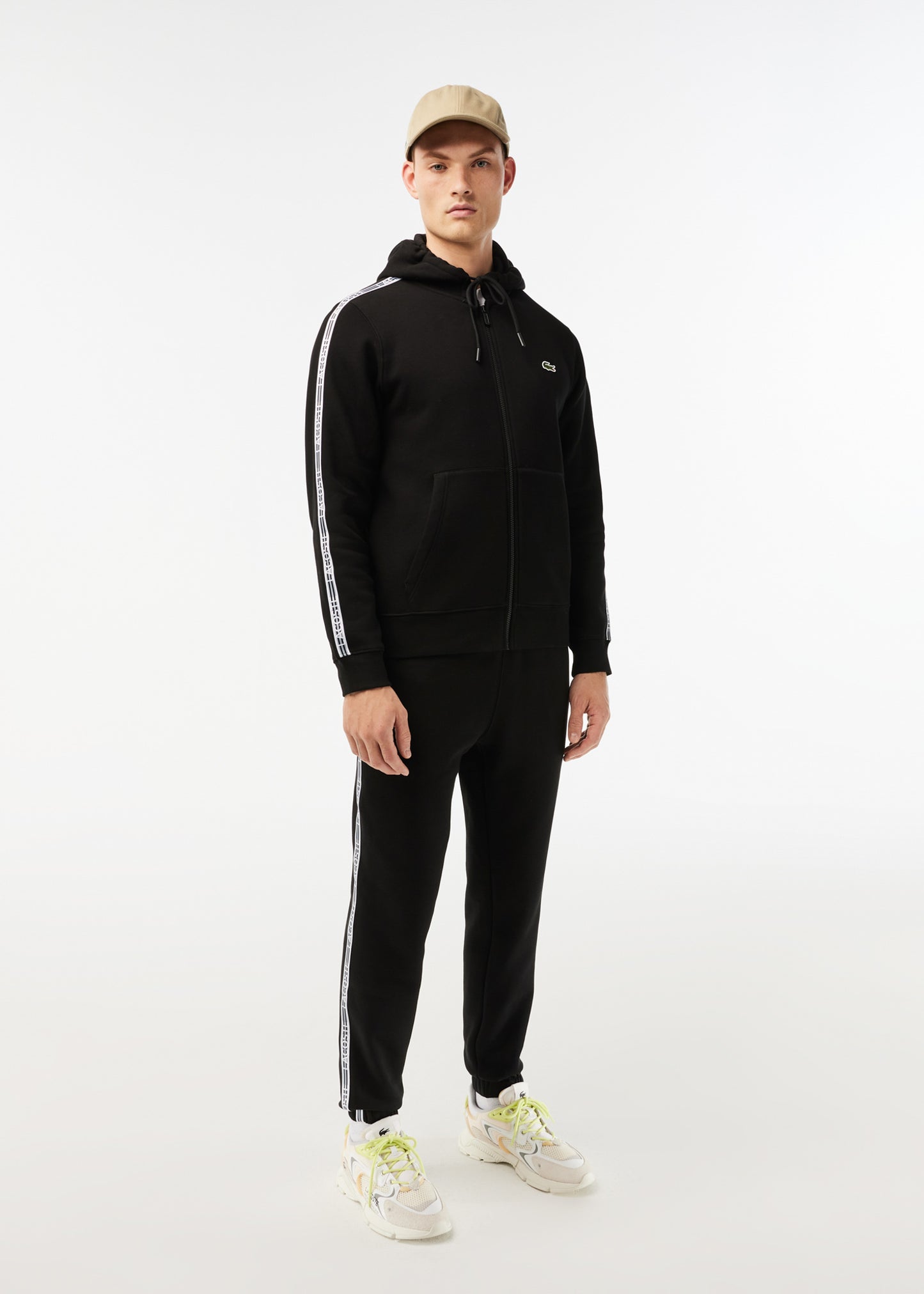 Lacoste Vesten  Contrast stripe zip through hoodie - black 