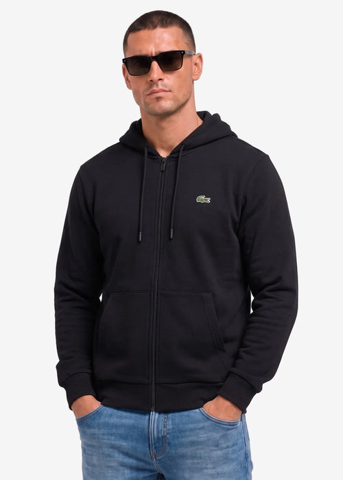 Fleece zipped front hoodie - black