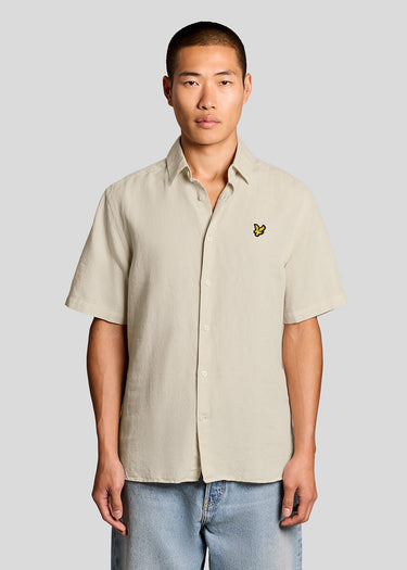 Lyle Scott Overhemden Short sleeve linen blend shirt - cove