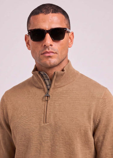 Barbour Pullover Barbour cotton half zip knitted jumper - sandstone