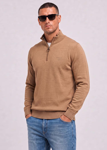 Barbour Pullover Barbour cotton half zip knitted jumper - sandstone