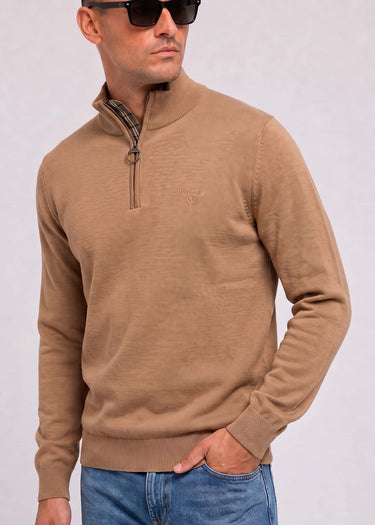 Barbour Pullover Barbour cotton half zip knitted jumper - sandstone