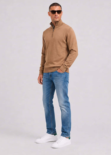Barbour Pullover Barbour cotton half zip knitted jumper - sandstone