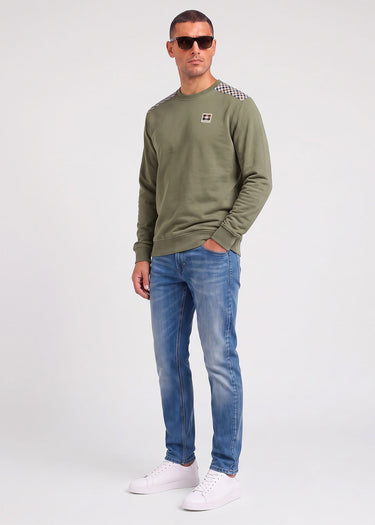 Aquascutum Pullover Check shoulder crewneck fleece - army green