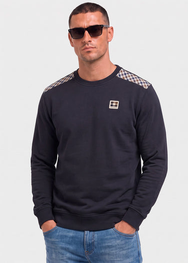 Aquascutum Pullover Check shoulder crewneck fleece - black
