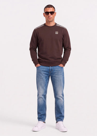 Aquascutum Pullover Check shoulder crewneck fleece - chocolate