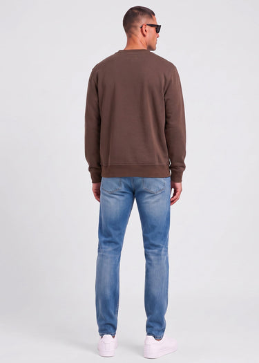 Aquascutum Pullover Check shoulder crewneck fleece - chocolate