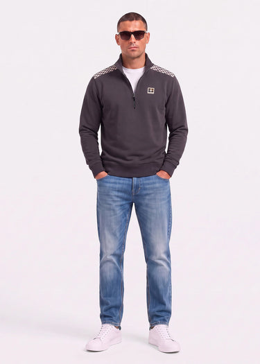 Aquascutum Pullover Check shoulder quarter zip fleece - black