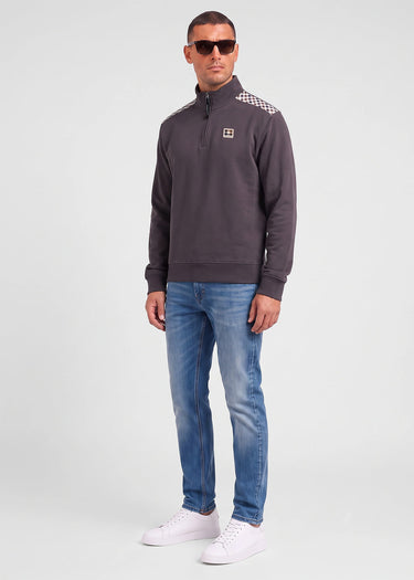 Aquascutum Pullover Check shoulder quarter zip fleece - black