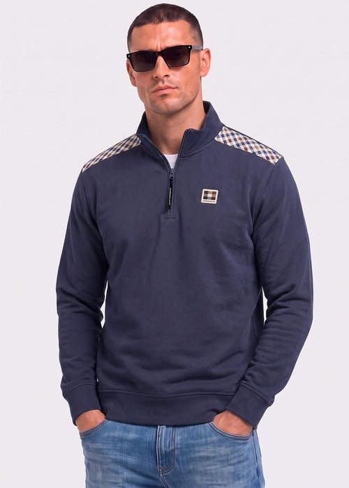 Check shoulder quarter zip fleece - navy