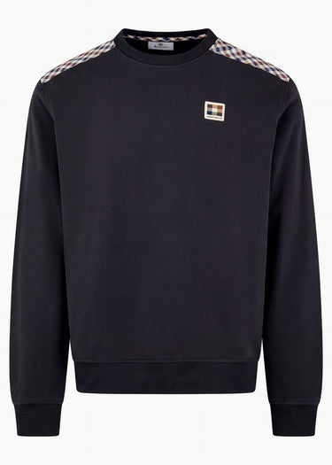 Aquascutum Pullover Check shoulder crewneck fleece - black