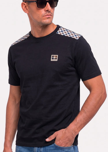 Aquascutum T-Shirts Check shoulder t-shirt - black