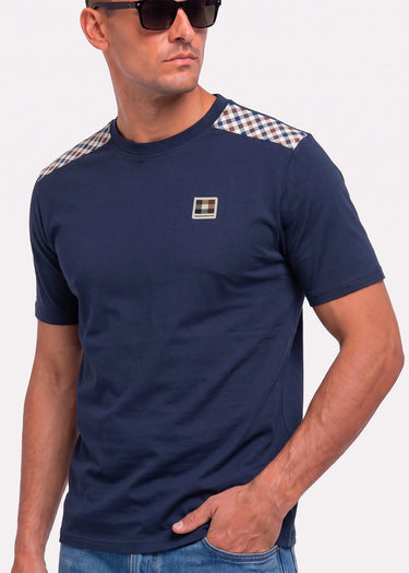 Aquascutum T-Shirts Check shoulder t-shirt - navy