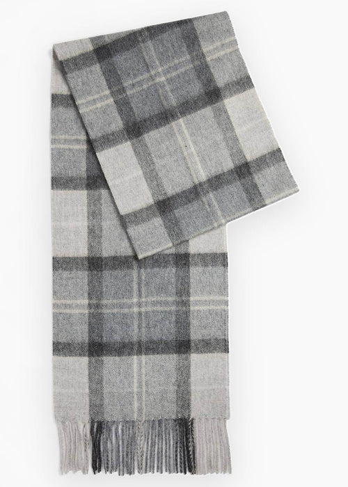 Barbour mineral tartan wool cashmere scarf - ice granite