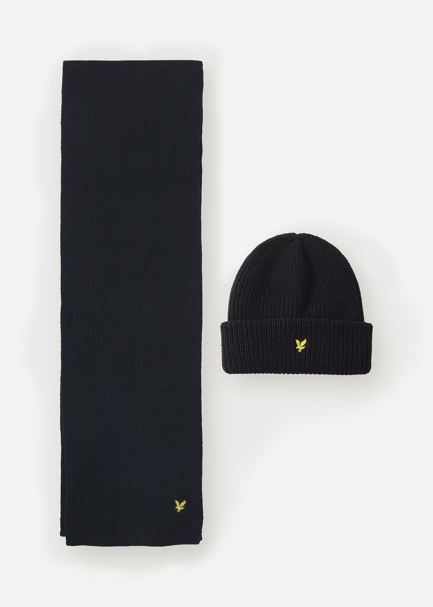 Lyle & Scott Sjaals  Lambswool ribbed beanie scarf set - jet black 