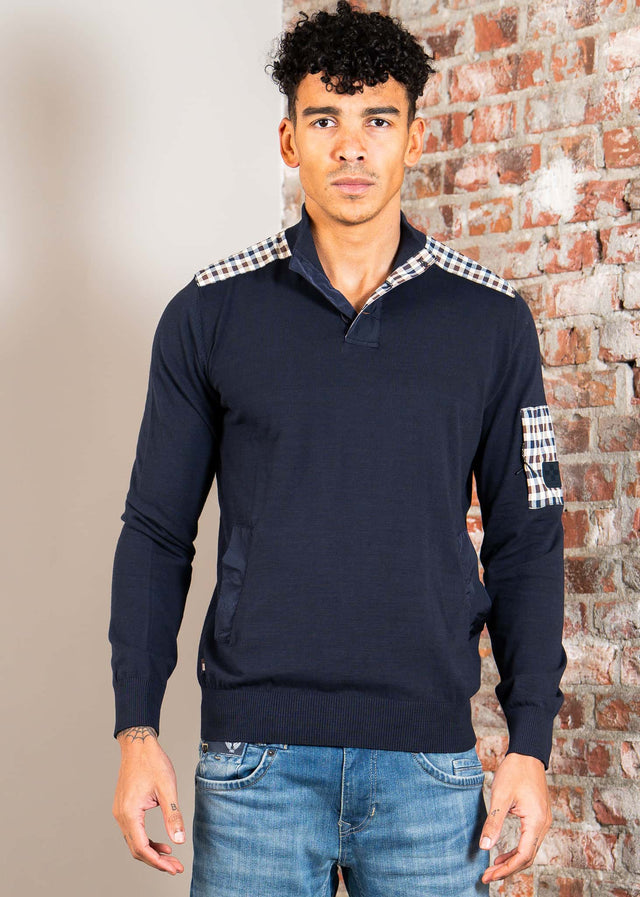 Aquascutum Pullover Lamina pocket mockneck - navy