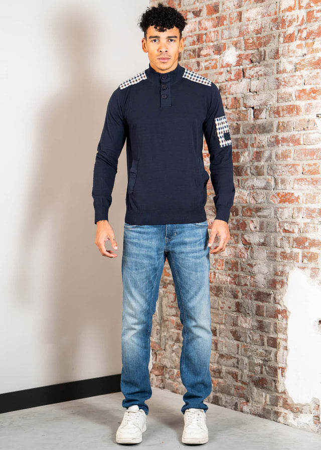 Aquascutum Pullover Lamina pocket mockneck - navy