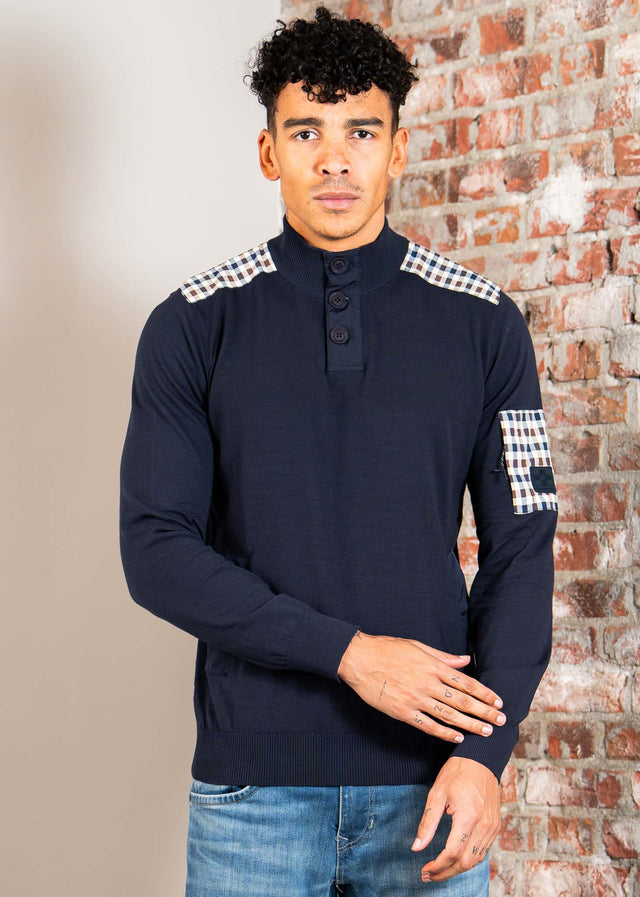 Aquascutum Pullover Lamina pocket mockneck - navy