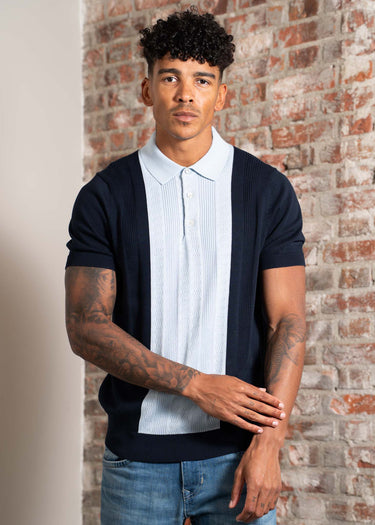 Ben Sherman Polo's Textured block stripe polo - dark navy