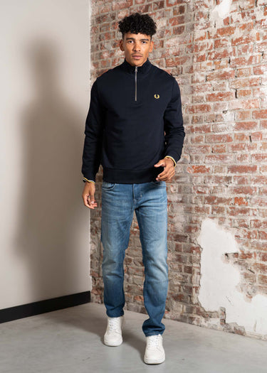 Fred Perry Truien Half zip sweat-shirt - navy ecru honeycomb